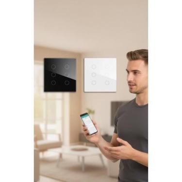 Imagem de Interruptor Smart 6 Botões Touch Wi-Fi Alexa 4x4 Preto 127/2 - Congrat