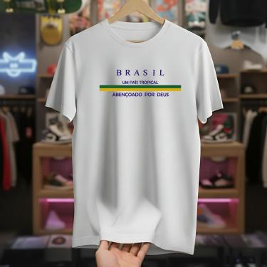 Imagem de Camiseta Masculina Branca Brasil Pátria Orgulho Nacional Camisa Algodão Premium Toque Leve-Masculino