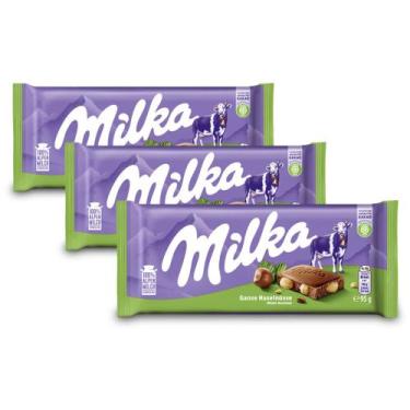 Imagem de Chocolate Milka Avelãs Inteiras Kit 3 Barras de 95g