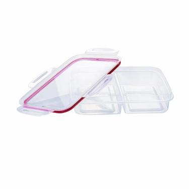 Imagem de Pote para Mantimentos Hermético Plasútil Trava Mais Retangular com Divisória Vermelho 1L