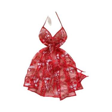 Imagem de Vestido De Lingerie Sexy Feminino Com Decote Em V, Alças Cruzadas, Ren