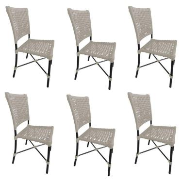 Imagem de Kit 6 Cadeiras Roma Corda Náutica Base Em Alumínio Preto-areia