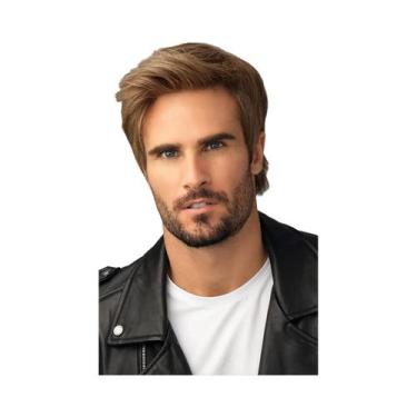 Imagem de Peruca Sintética Masculina Curta Com Divisão Lateral, Preta, Natural, 