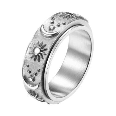 Imagem de Anel Giratório Celestial Masculino De Aço Titânio Com Estrelas, Lua E 