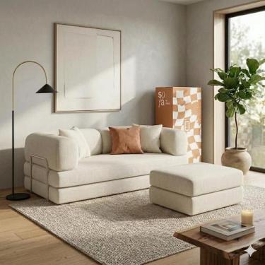 Imagem de Sofá Cama Casal 2 lugares com Apoio de Pés e Haste Inox Bloom 1,90m So