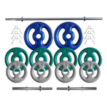 Imagem de Kit de Anilhas Emborrachadas 30 Kg + 02 Barras de 40cm + 01 Barra de 150cm-Unissex