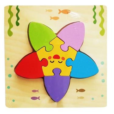 Imagem de Quebra-Cabeça de Madeira 3D Tangram Desenho Animal Educativo Infantil Estrela do Mar Am...
