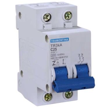 Imagem de Disjuntor Din Bipolar TDJ3 C25 2P 25A 3KA Curva C para Proteção de Circuitos Bifásicos com Fácil Instalação Branco