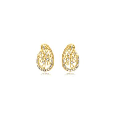 Imagem de Brinco Atraktiva Jóias Minimalista Cristal Banhada a Ouro 18k em Semijoia 1,5CM Dourado...