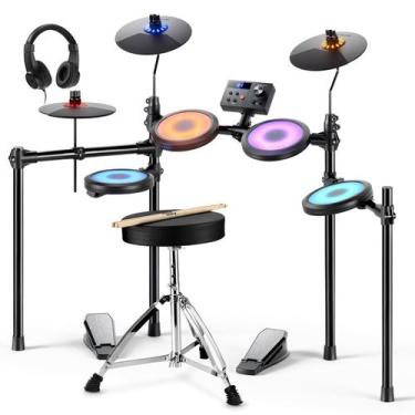 Imagem de Bateria Eletrônica Donner DED-70L com Pads de Malha LED e Pratos de Si