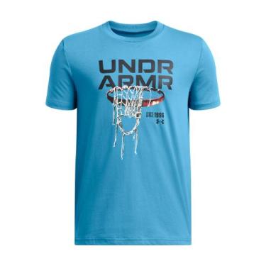 Imagem de Camiseta de Basquete Under Armour Hoops Net Infantil, Azul, 14