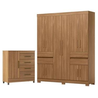 Imagem de Guarda Roupa Casal Vizanno 10 Portas com Cômoda Montevideu com Pés Amê