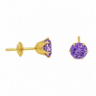 Imagem de Brinco em Ouro 18K com Zircônia Redonda Lilás - Par - Justino Ribas, 5