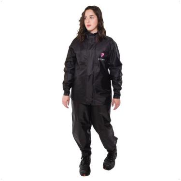 Imagem de Conjunto Capa de Chuva Feminino Tamanho P Preto Impermeável Motoqueiro