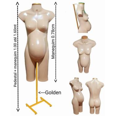 Imagem de Manequim feminino (Meio corpo gravida N.38) bege com tampa Golden + pe