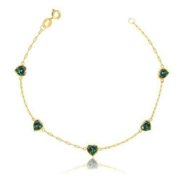 Imagem de Pulseira Feminina Ouro 18k Pedras Coração De Zircônia 5mm - Paulistana