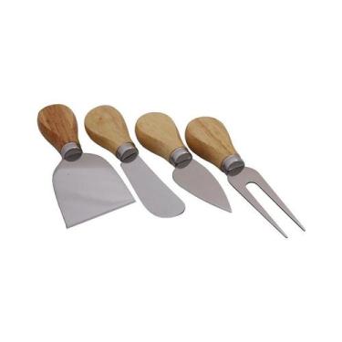 Imagem de Jogo para Queijo Inox Com Cabo De Madeira 4 Pçs - Mimo Style