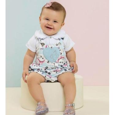 Imagem de Macacão Curto Luxo Bebê Menina Finta Jardineira Verão 7327 - Lessa Kid