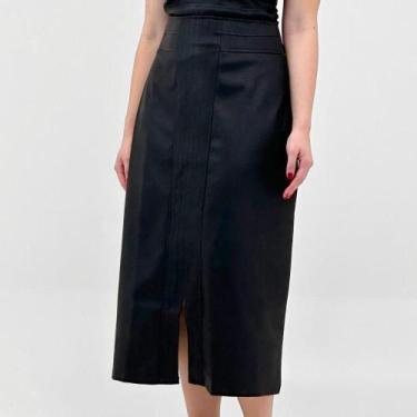 Imagem de Saia Pacific Blue Midi em P.u Feminina, P, Preto