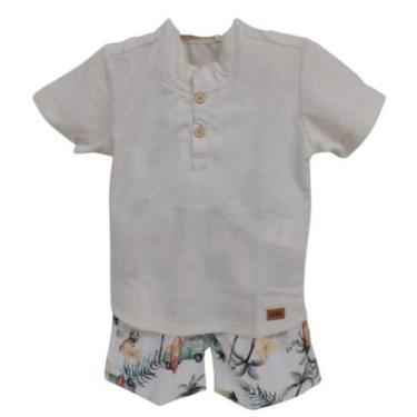 Imagem de Conjunto Luxo Menino Camisa Bermuda Linho Lessa Kids B9152, Natural, 1