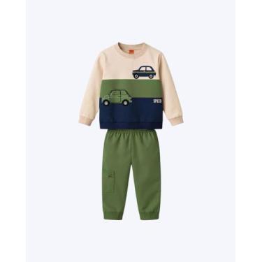 Imagem de Conjunto Moletom Carros Infantil Masculino Kyly 1001580, Bege, Verde, 