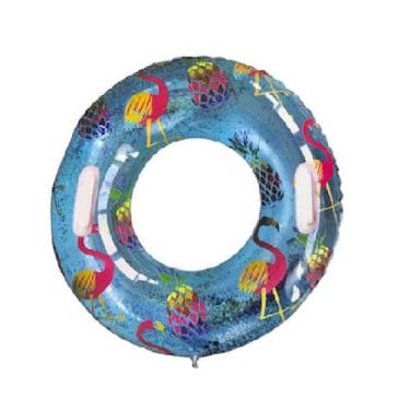 Imagem de Boia Circular Decorada Flamingo Com Glitter 100 Cm - CRB, Azul