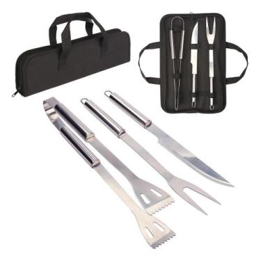 Imagem de Kit Churrasco Inox Faca Garfo E Pegador  C/ Estojo - Boom , Inox