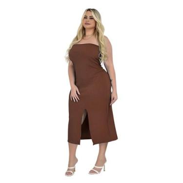 Imagem de Vestido Feminino Plus Size Midi Tubinho sem alça Fenda - MADALIH, Marr