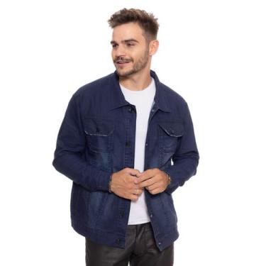 Imagem de Jaqueta Masculina Jeans Cor Escura Básica Slim Casaco Jeans. - Lilih-L