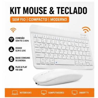Imagem de Kit Teclado e Mouse Sem Fio 2.4GHz Compacto USB Branco para Notebook P