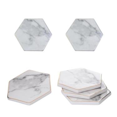 Imagem de Porta copo de porcelana sextavado marmore branco 11x9,7cm dpd01285 - C