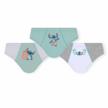 Imagem de Kit 3 Cuecas Slip Infantil Lupo Stitch Meninos, Verde, PP