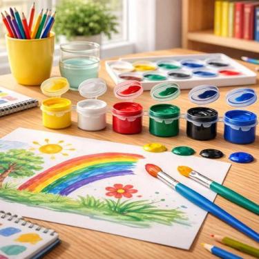 Imagem de Guache Escolar Infantil 6 Cores Vibrantes 3,8ml Cada Lavável Atóxico I
