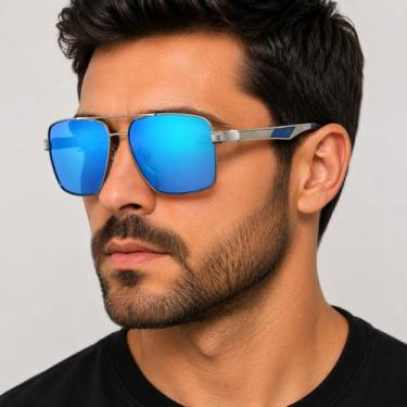 Imagem de Óculos De Masculino Polarizado Uv400 Luxuoso Sol Vinkin 377 Azul, Azul
