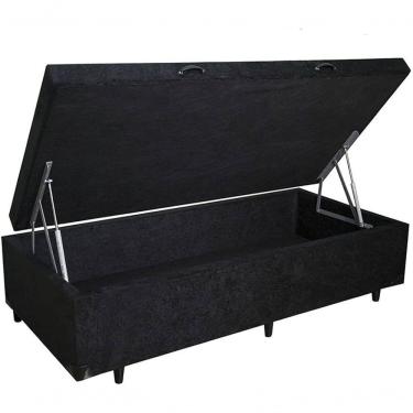 Imagem de Cama Box Baú Solteiro Suede com Pistões a Gás Estrutura Madeira Preto 42x88x188cm