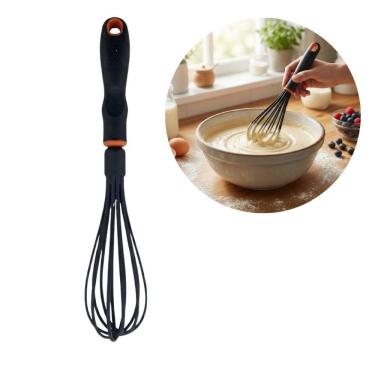 Imagem de Batedor de Ovos BS40089 para Cozinha e Confeitaria Nylon com Cabo Ergonômico Resistente 33CM Preto The Secret