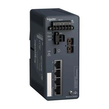 Imagem de Switch Gerenciável Ethernet MCSESM053F1CU0 com 4 Portas 10-100BASE-TX e 1 Porta 100BASE-FX Multimodo Schneider Electric