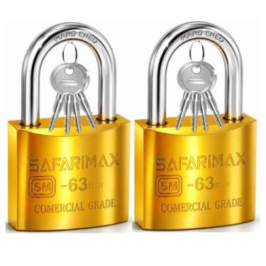 Imagem de Kit 02 Cadeados Chave tetra 63mm Safarimax Proteção Antifurto - Tritan