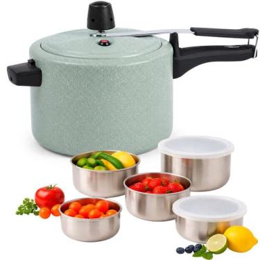 Imagem de Panela de Pressão 4,5L Brinox Ceramic Life Vapt Verde Com Jogo de Pote