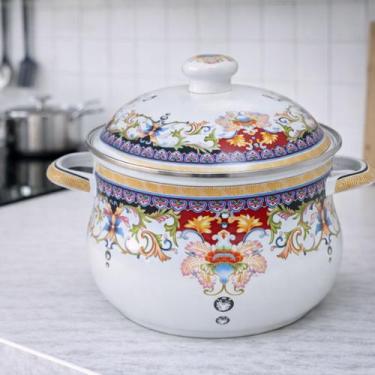 Imagem de Panela Caçarola Esmaltada Decorativa Sopa Fogão Indução Fogão à Gás Co