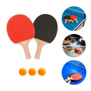 Imagem de Kit Ping Pong Tênis de Mesa com 2 Raquetes e 3 Bolinhas Cabo Anatômico Borracha Especial DDG Toys