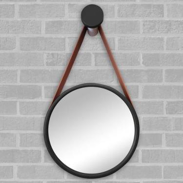 Imagem de Espelho Redondo Decorativo Adnet 37cm Moldura Alumínio Preto Com Alça