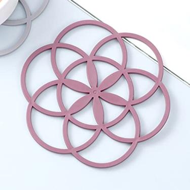 Imagem de GUIPAIHAI Almofada de prato de jantar com design vazado para isolamento térmico doméstico almofada de silicone em forma de flor, porta-copos acessórios de cozinha (cor vermelha)