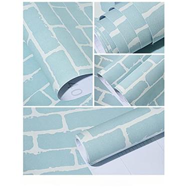 Imagem de WSWJDW Pedra de tijolo 3D Papel de parede texturizado Tecido não tecido Papel de parede autoadesivo Sala de estar Quarto TV Fundo Decoração Papel de parede, azul, 53cmx3m