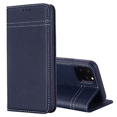 Imagem de LAHappyL Capa carteira para iPhone 13 Pro Max/13 Pro/13, capa flip de couro legítimo de luxo com compartimentos para cartões, suporte à prova de choque, azul, 13 Pro de 6,1 polegadas