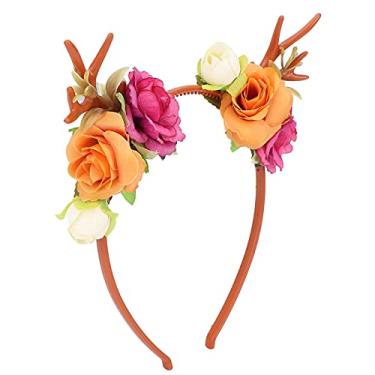Imagem de Guirlanda de cabelo, tiara de flor moderna individualizada boa elasticidade para mulheres para o Natal para festa de casamento para meninas (rosa vermelho)