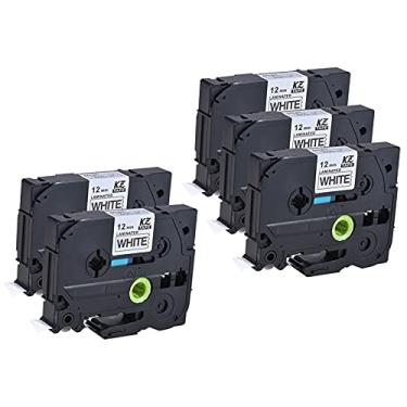 Imagem de Fita Adesiva,5pcs etiqueta de fita laminada preto no branco compatível para impressora de etiquetas de P-touch de irmão PT-1010 / PT-2100 / PT-18R / PT-E200 / PT-9500 12 mm * 8 m