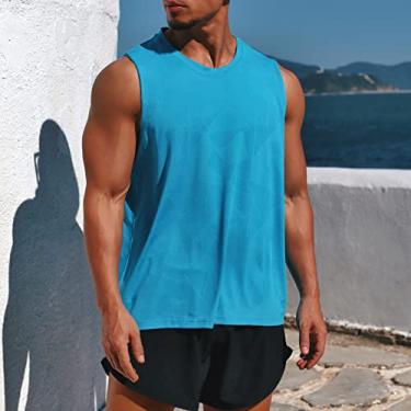 Imagem de Regata esportiva masculina sem mangas de secagem rápida camisetas elásticas corrida treino treino academia colete roupas esportivas(Medium)(Azul)