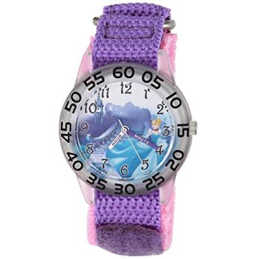 Imagem de Disney Relógio analógico de quartzo feminino Princess com pulseira de nylon, roxo, 16 (modelo: WDS000865)
