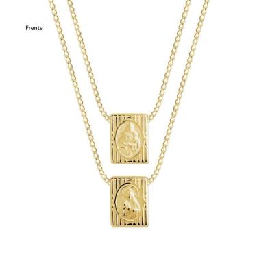 Imagem de Escapulário Aço S. C. Jesus e NSra. Carmo com Símbolo Grego Gold IPG 16x12mm 60cm
